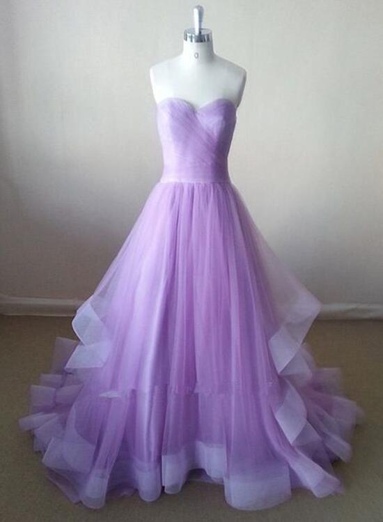 Charming Tulle Lavender Ball Gown Evening Gowns, Long Prom Gowns, Prom Dresses