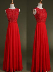 Charming Red Chiffon Prom Dress , Party Dresses, Red Floor Length Evening Dress