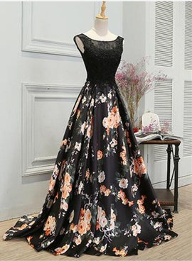 Black Floral Prom Gown, Prom Dress , Party Dresses for Sale