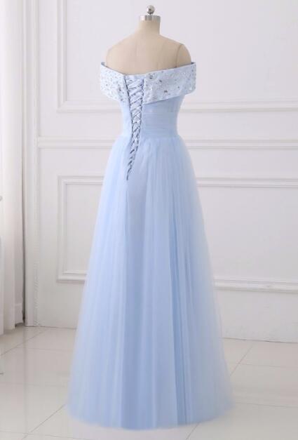 Light Blue Simple Bridesmaid Dresses, Off Shoulder Party Dress, Simple ...