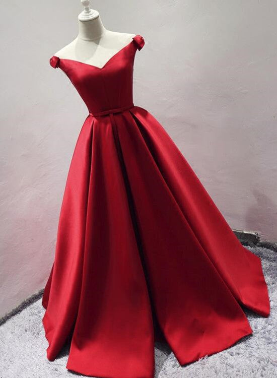 Red Satin A-line Party Dress, High Quality Party Dress, Formal Dress