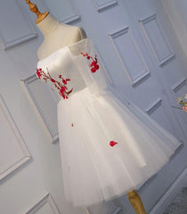 Lovely White Tulle Off Shoulder Graduation Dress, Party Dresses, Formal Dress, Prom Dress