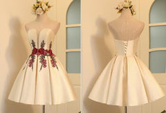 Beautiful Satin Short Cute Party Dress in Stock, Lovely Formal Dresses, Homecoming Dress with Embroidery