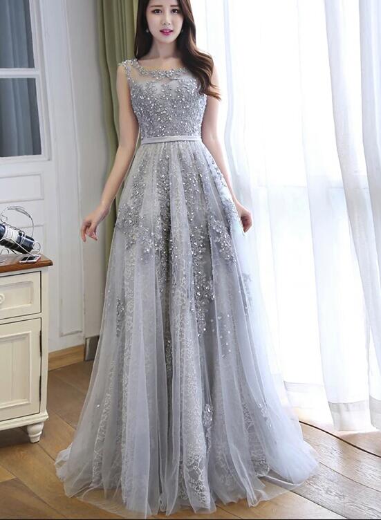 Grey Prom Dress 2019, Long Formal Gowns, Handmade Party Dress