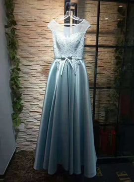 Elegant Satin A-line Lace-up Lace Top Prom Gown, Charming Party Dress