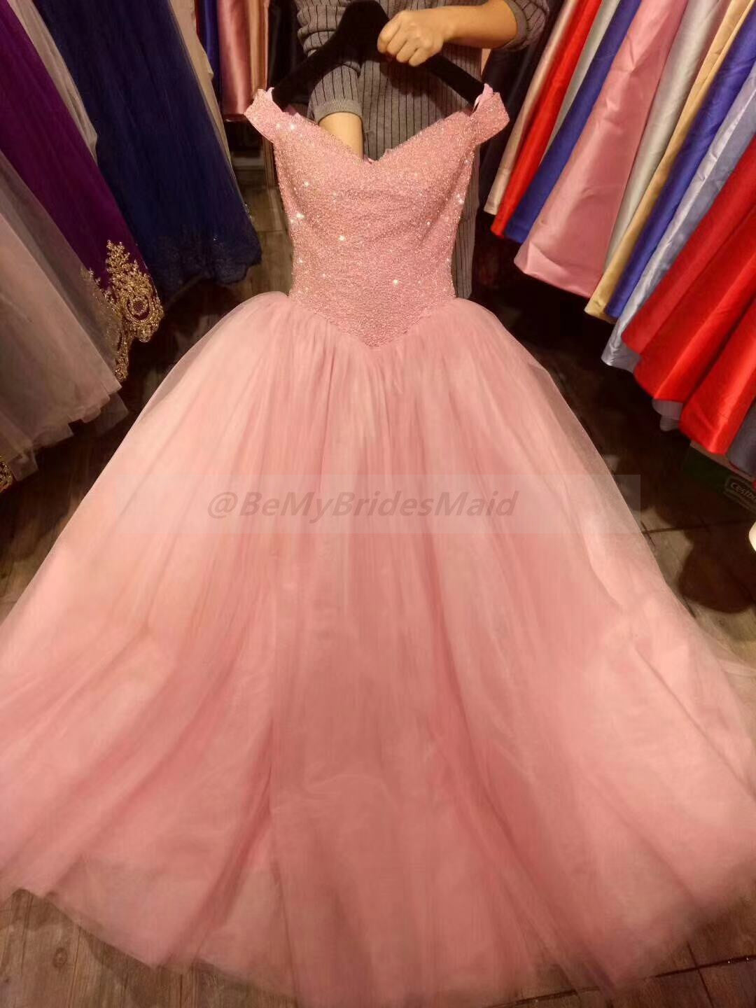 Gorgeous Tulle Crystal Sweetheart Off Shoulder Sweet 16 Gowns, Formal Gowns