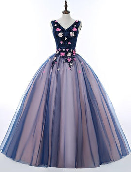 Beautiful Pink and Blue Organza Long Party Dress, Sweet 16 Gown