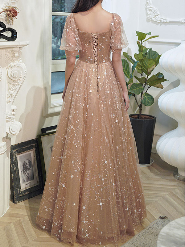 Lovely Champagne Sweetheart Tulle Party Dresses, A-line Tulle Prom Dress Lovely Champagne Sweetheart Tulle Party Dresses, A-line Tulle Prom Dress