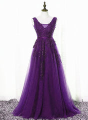 purple tulle a-line party dress