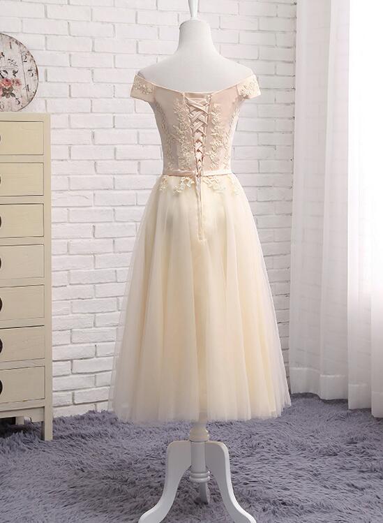 Light Champagne Short Tulle Wedding Party Dresses, Cute Formal Dresses, Mismatch Bridesmaid Dresses