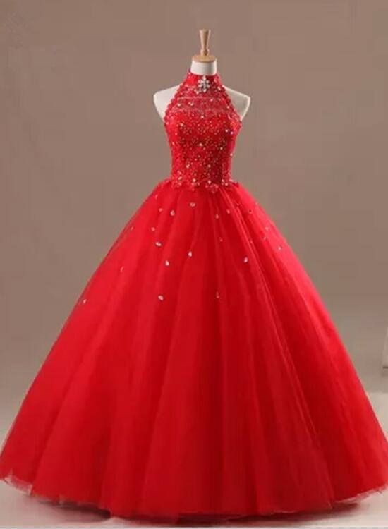 Gorgeous Red Halter Prom Dress, Prom Dress , Formal Gowns