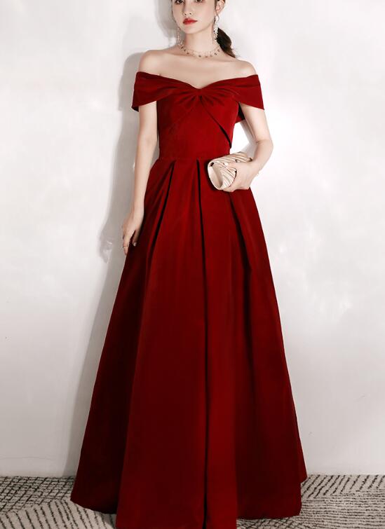 Beautiful Wine Red Party Dress , A-line Off Shoulder Prom Dress