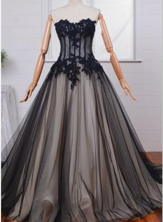 Long Black Tulle Lace Formal Gowns, Black Prom Dress, Party Dresses