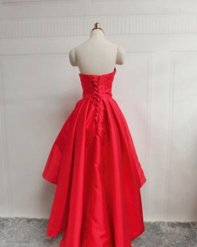 Beautiful Red Satin High Low Party Dress, Sweetheart Formal Dress