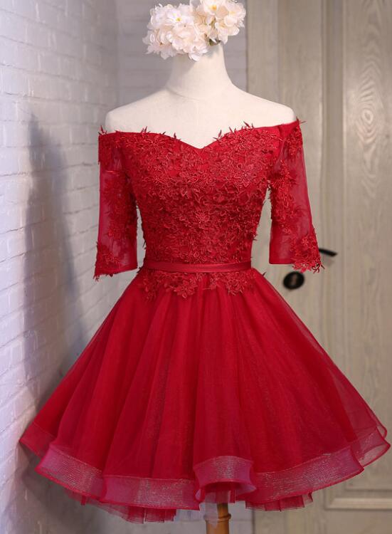 red lace off shoulder dress