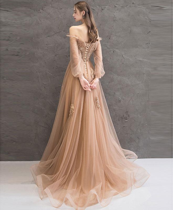 Charming Tulle Pink/Champagne Long Sleeves Junior Party Dress, A-line Cutedressy Charming Tulle Pink/Champagne Long Sleeves Junior Party Dress, A-line Cutedressy