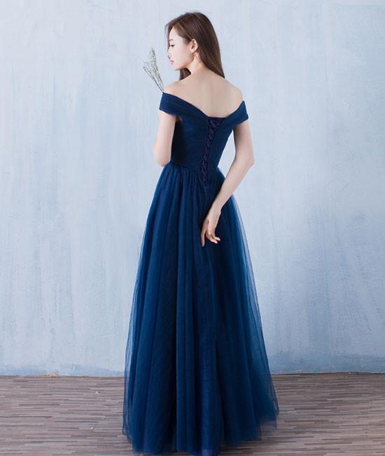 Simple Tulle Navy Blue Prom Dress, Sweetheart Off Shoulder Bridesmaid Cutedressy Simple Tulle Navy Blue Prom Dress, Sweetheart Off Shoulder Bridesmaid Cutedressy