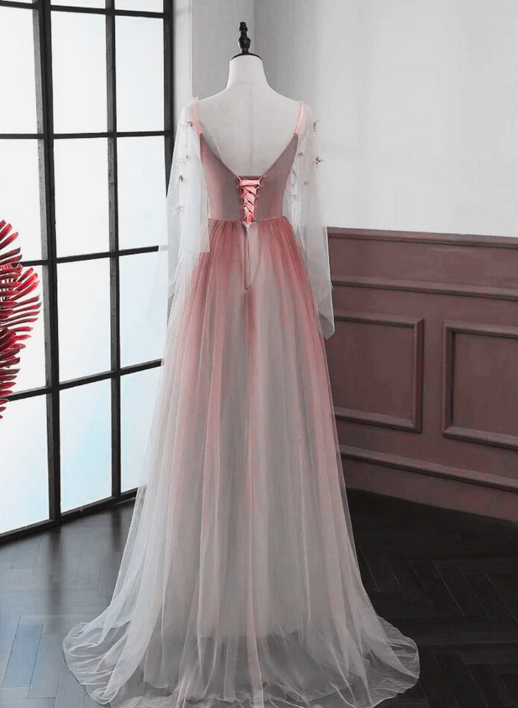 Lovely Gradient A-line Tulle Long Sleeves Party Dress, Gradient Prom D