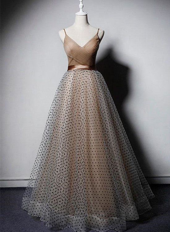 champagne long tulle prom dress 2020