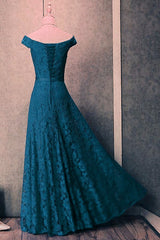 Beautiful Simple Off Shoulder Blue Evening Gown, Blue Prom Dress