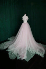 Pink Sweetheart Tulle Long Wedding Party Dress with Belt, Pink Formal Gown