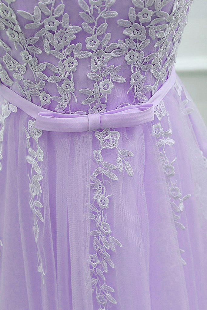 Cute Light Purple Tulle Short Prom Dress, Lace Applique Formal Dress ...