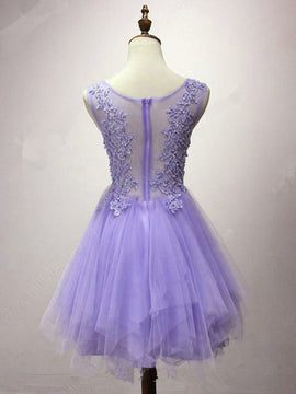Lovely Tulle Short Layers Round Neckline Homecoming Dress with Lace, Cute Formal Dress