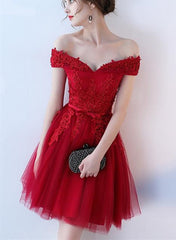 Wine Red Off Shoulder Short Simple Homecoming Dress, Dark Red Prom Dress