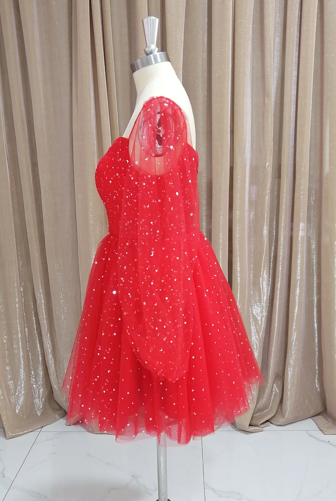 Red Tulle Long Puffy Sleeves Short Prom Dress, Red Tulle Homecoming Dr Cutedressy Red Tulle Long Puffy Sleeves Short Prom Dress, Red Tulle Homecoming Dr Cutedressy