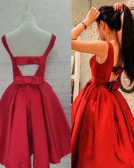 Red Homecoming Dress with Bow, Lovely Party Dresses, Formal Dresses