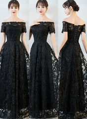 black lace off shoulder bridesmaid dress