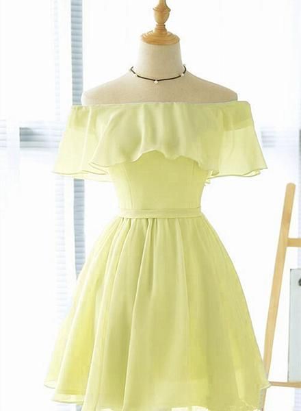 cute dresses simple Lovely Short Chiffon Off Shoulder Simple Party Dress, Knee Length Form – Cutedressy