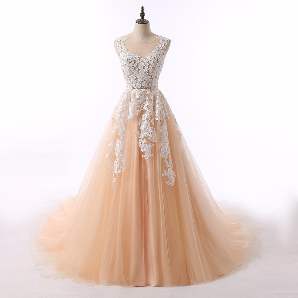 Elegant Lace Applique Party Gowns, Prom Dresses , Champagne Gowns
