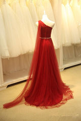 Beautiful One Shoulder Wine Red Junior Prom Dress, Bridesmaid Dresses