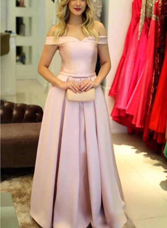 Pink Satin Long A-line Formal Dress, Pink Party Dress, Floor Length Prom Dress