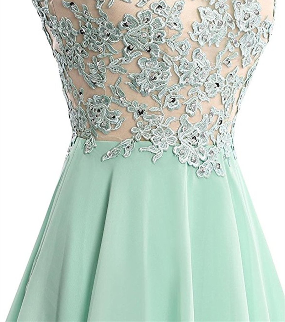 Cute Lace Applique Knee Length Round Neckline Party Dress, Short Prom Dress