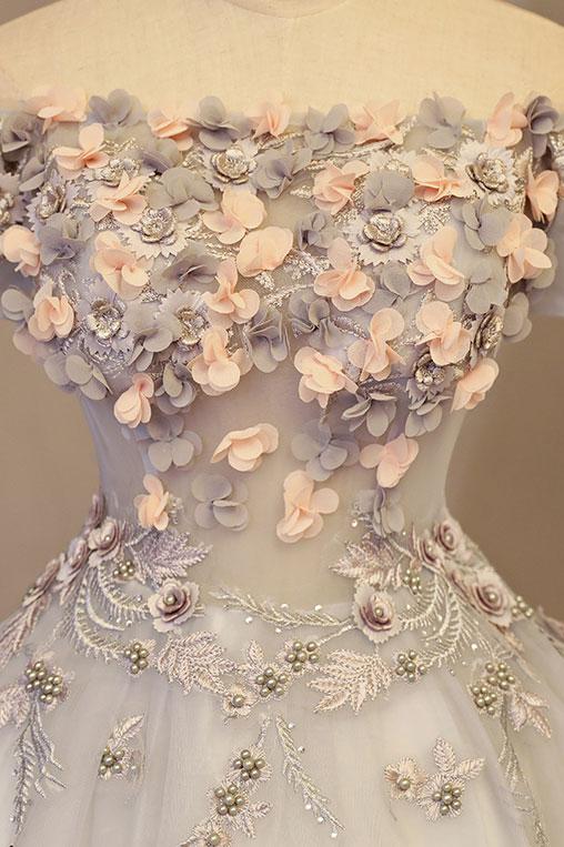 Gorgeous Light Grey Off the Sholder Flowers Formal Gown, Sweet 16 Dres Cutedressy Gorgeous Light Grey Off the Sholder Flowers Formal Gown, Sweet 16 Dres Cutedressy