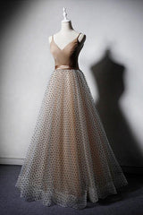 Elegant Tulle Straps V-neckline Party Dress, Long Prom Dress