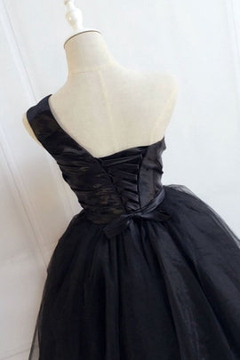 Black One Shoulder Vintage Party Dresses, Black Homecoming Dresses