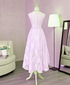 Beautiful Lavender Lace High Low Prom Dress , Short Formal Dress Homecoming Dress