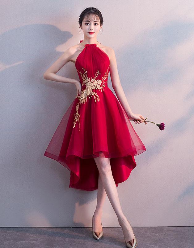Red High Low Halter Stylish Formal Dress, Cute Party Dresses Cutedressy Red High Low Halter Stylish Formal Dress, Cute Party Dresses Cutedressy