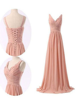 Light Pink Bridesmaid Dresses, Pearl Pink V-neckline Party Dresses, Formal Gowns
