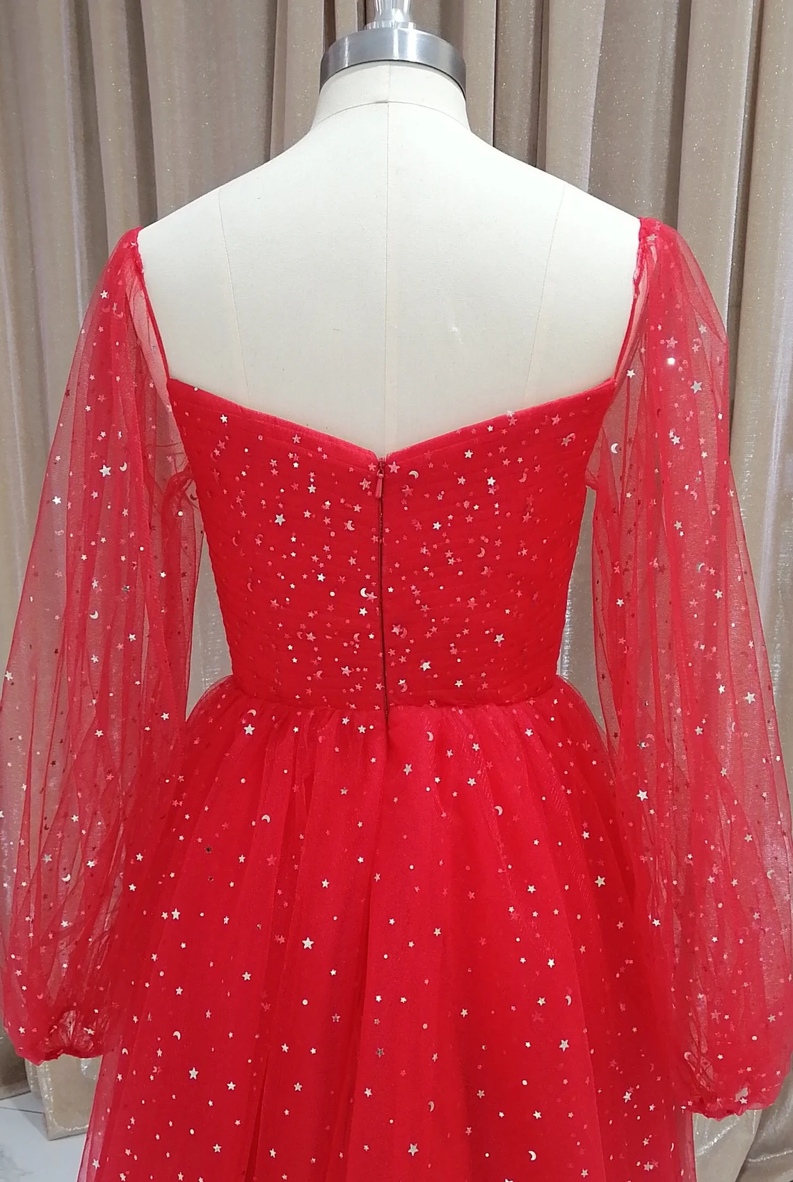 Red Tulle Long Puffy Sleeves Short Prom Dress, Red Tulle Homecoming Dr Cutedressy Red Tulle Long Puffy Sleeves Short Prom Dress, Red Tulle Homecoming Dr Cutedressy