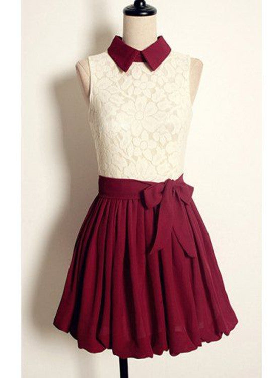 wine red lace and chiffon dress