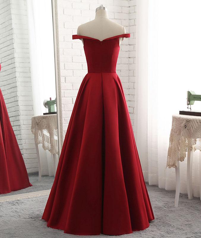 Off Shoulder Wine Red Long Prom Dress , Formal Gowns, Prom Dress