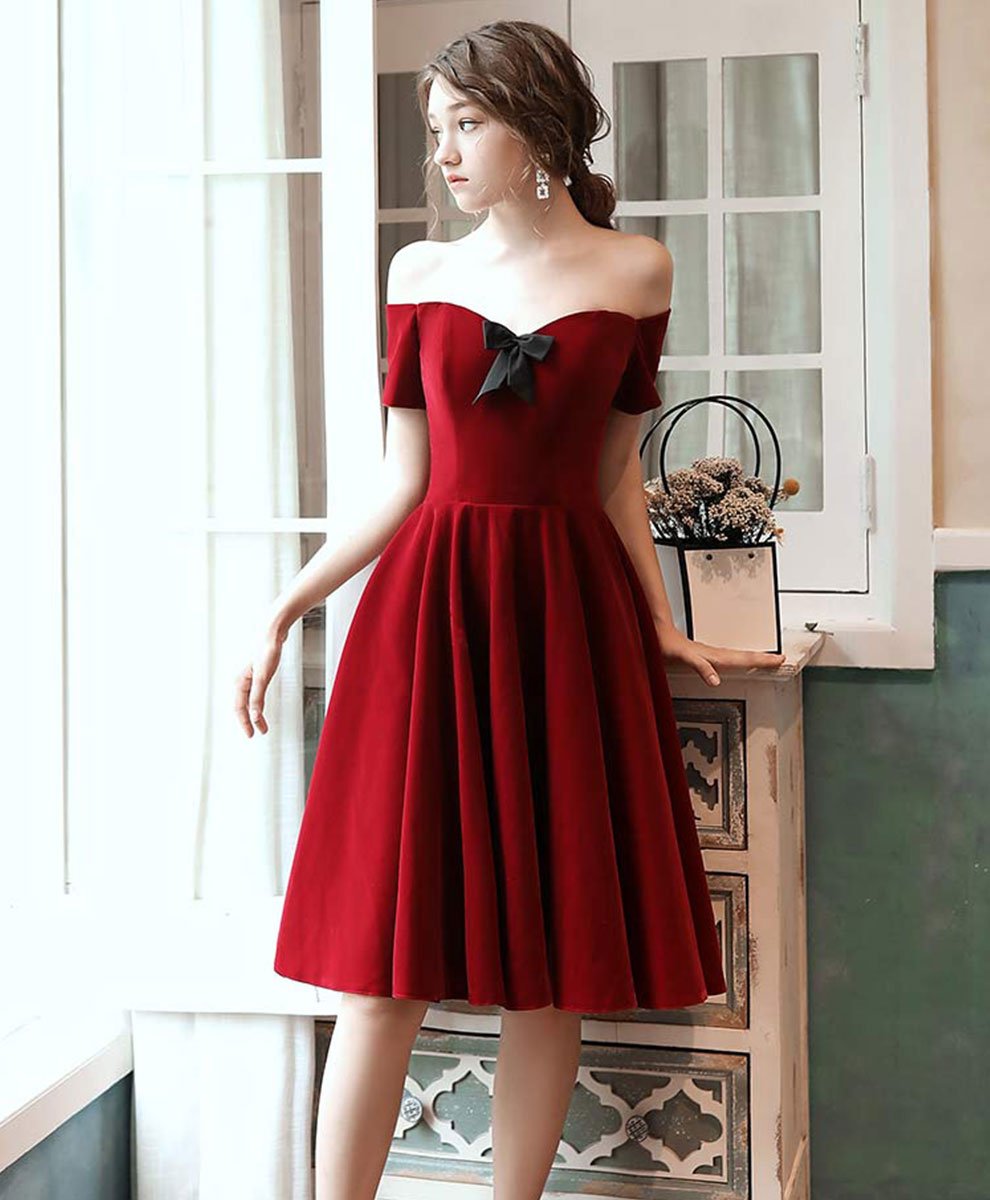 Dark Red Velvet Party Dress Short Homecoming Dress, Wine Red Formal Dr Cutedressy Dark Red Velvet Party Dress Short Homecoming Dress, Wine Red Formal Dr Cutedressy