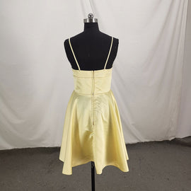 Cute Satin Straps Knee Length Party Dress, Light Yellow Homecoming Dress