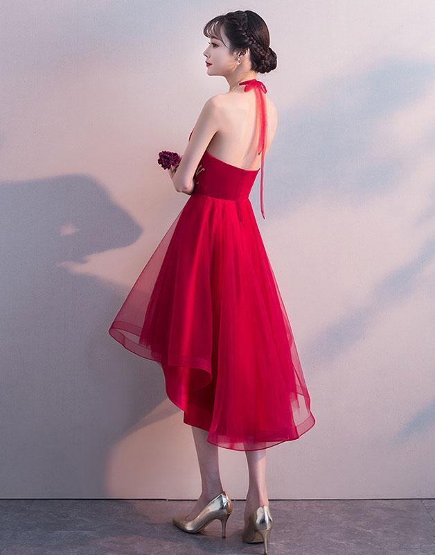 Red High Low Halter Stylish Formal Dress, Cute Party Dresses Cutedressy Red High Low Halter Stylish Formal Dress, Cute Party Dresses Cutedressy