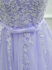 Lovely Tulle Round Neckline Applique Purple Party Dress, Lavender Homecoming Dress 2019
