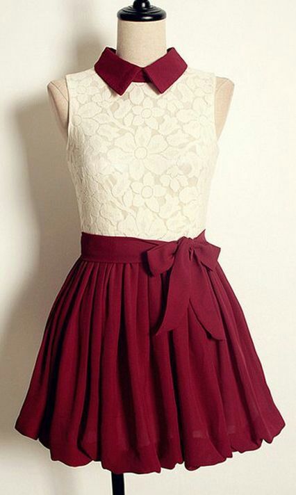 Lovely Custom Handmade Lace and Chiffon Short Dress with Bow, Women Dress
